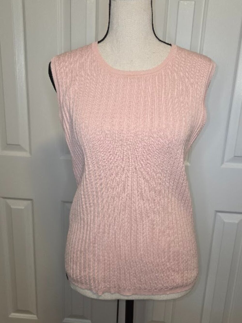 Brooks Brothers 346 Pink Silk Blend Cable Knit Sleeveless Sweater L